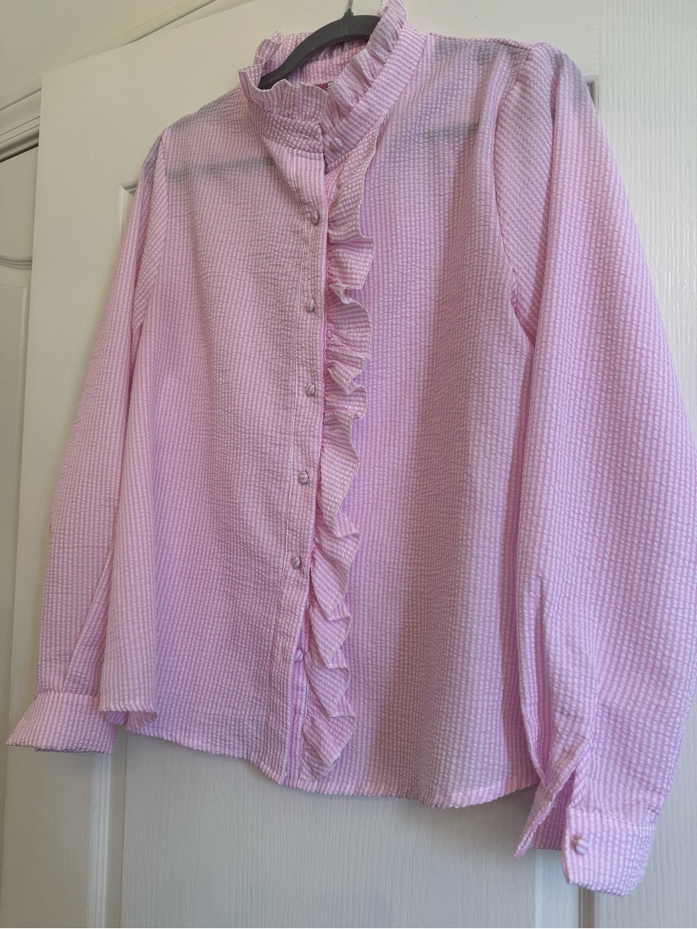Girls' Pink Ruffle Button-Up Top